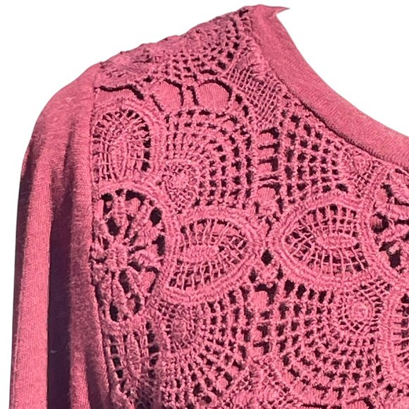 Burgundy Lace Crochet Hem Long Sleeve Cotton Top J.Crew Size S Vintage Style - Picture 6 of 11